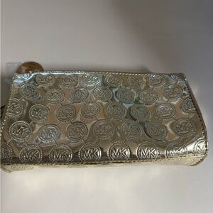 Michael Kors Shiny Gold Embossed Small Makeup Bag